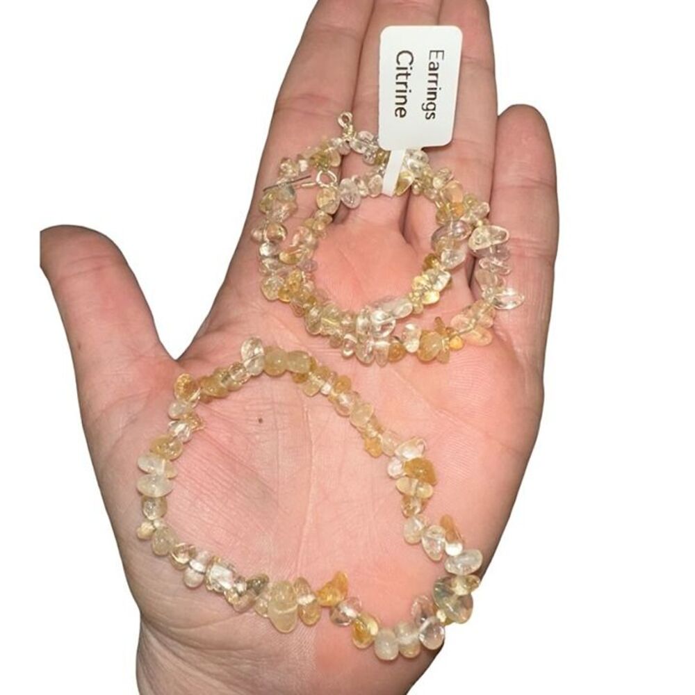 New Natural Citrine Stone Hoop Earrings .925 Sterling Silver Hook & Bracelet Set